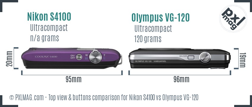 Nikon S4100 vs Olympus VG-120 top view buttons comparison