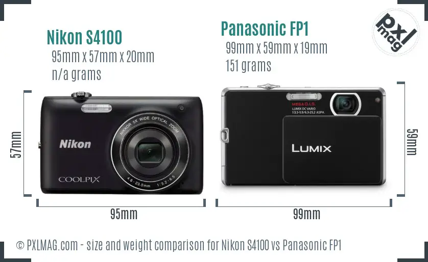 Nikon S4100 vs Panasonic FP1 size comparison