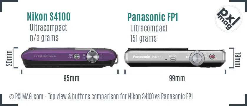Nikon S4100 vs Panasonic FP1 top view buttons comparison