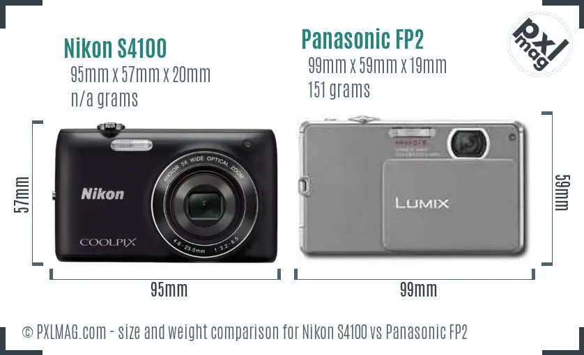 Nikon S4100 vs Panasonic FP2 size comparison