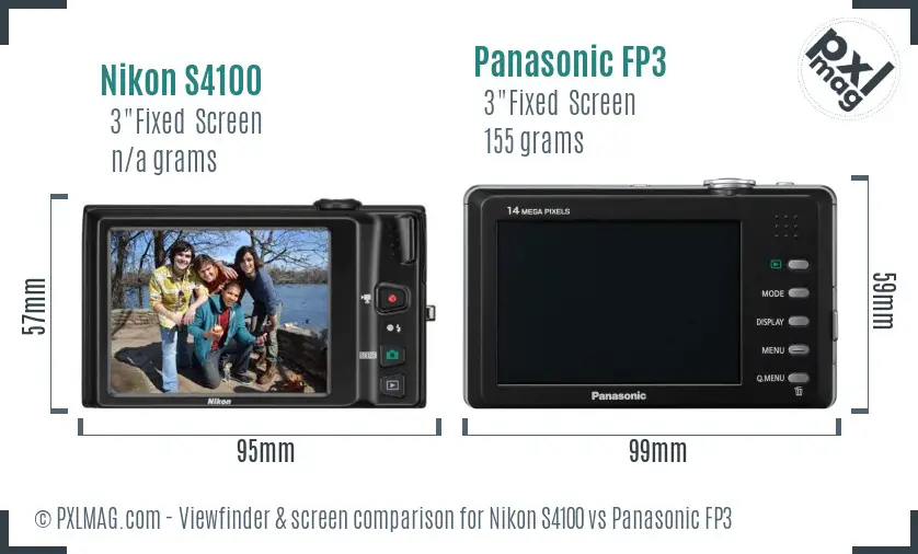 Nikon S4100 vs Panasonic FP3 Screen and Viewfinder comparison