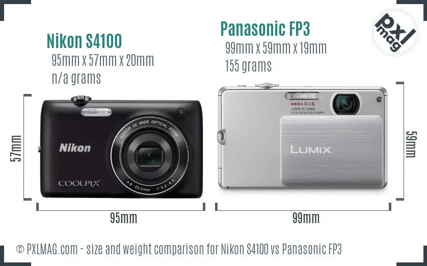 Nikon S4100 vs Panasonic FP3 size comparison