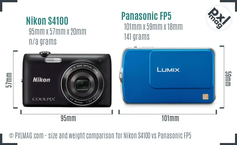 Nikon S4100 vs Panasonic FP5 size comparison