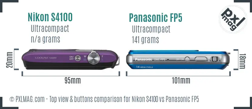 Nikon S4100 vs Panasonic FP5 top view buttons comparison