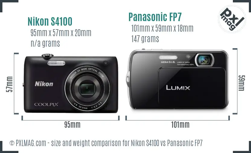 Nikon S4100 vs Panasonic FP7 size comparison
