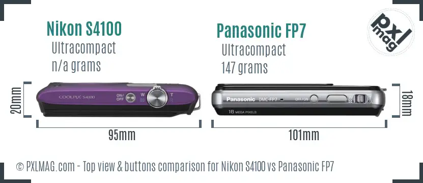 Nikon S4100 vs Panasonic FP7 top view buttons comparison