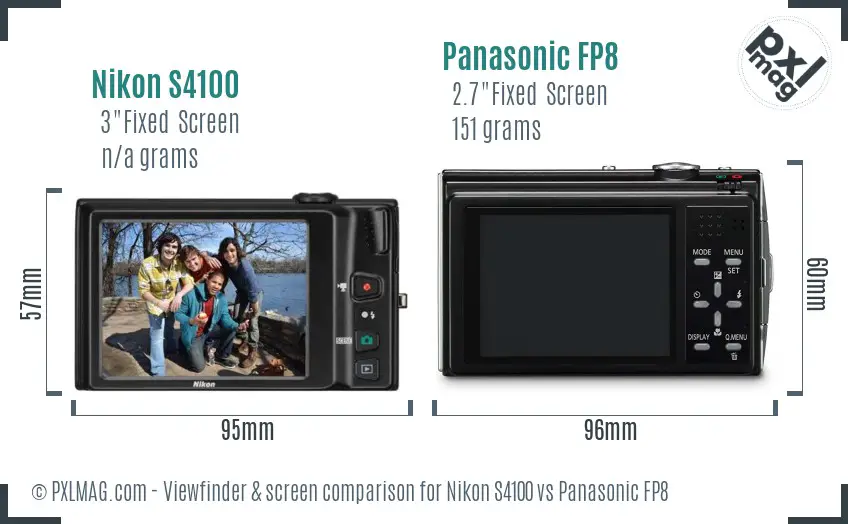 Nikon S4100 vs Panasonic FP8 Screen and Viewfinder comparison