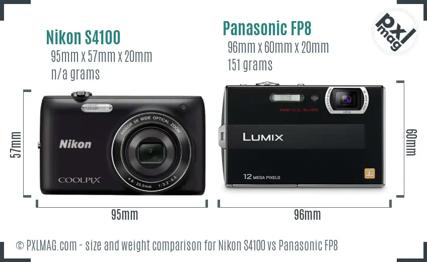 Nikon S4100 vs Panasonic FP8 size comparison