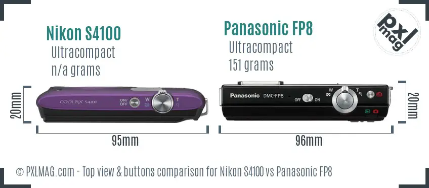Nikon S4100 vs Panasonic FP8 top view buttons comparison
