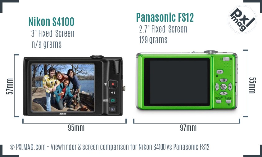 Nikon S4100 vs Panasonic FS12 Screen and Viewfinder comparison