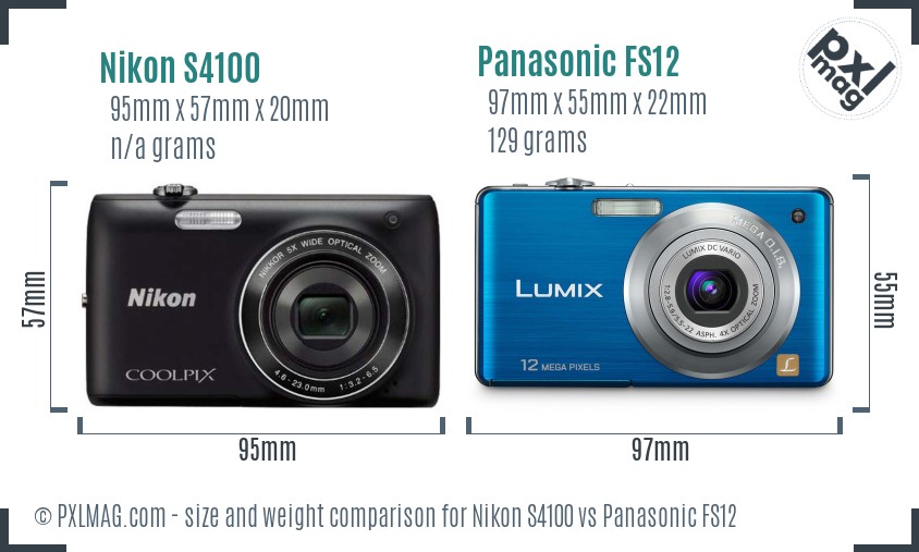 Nikon S4100 vs Panasonic FS12 size comparison