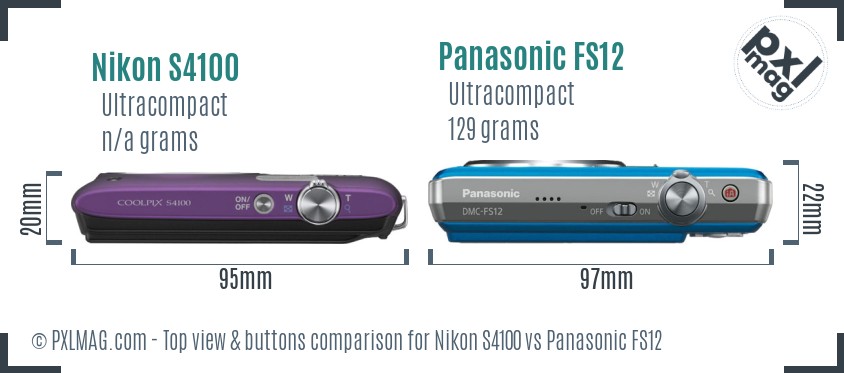 Nikon S4100 vs Panasonic FS12 top view buttons comparison