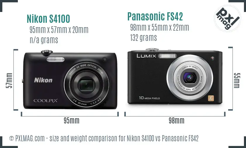 Nikon S4100 vs Panasonic FS42 size comparison