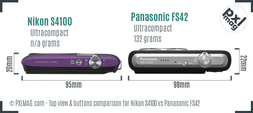 Nikon S4100 vs Panasonic FS42 top view buttons comparison