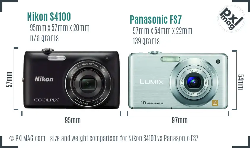 Nikon S4100 vs Panasonic FS7 size comparison