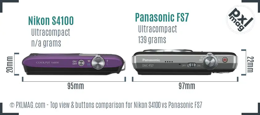 Nikon S4100 vs Panasonic FS7 top view buttons comparison