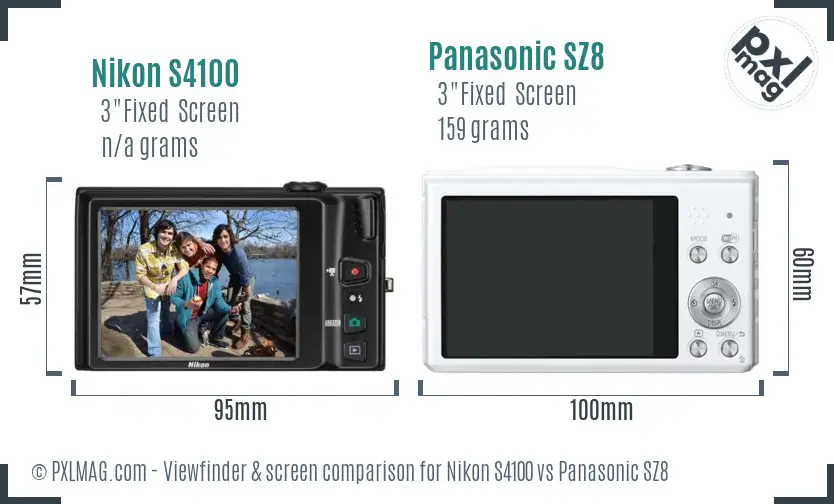 Nikon S4100 vs Panasonic SZ8 Screen and Viewfinder comparison