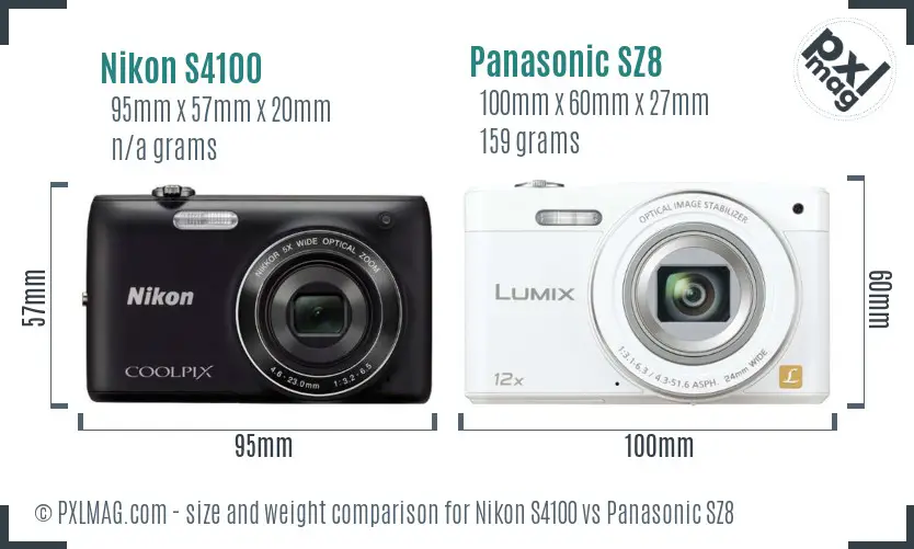 Nikon S4100 vs Panasonic SZ8 size comparison