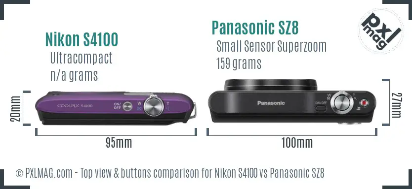 Nikon S4100 vs Panasonic SZ8 top view buttons comparison