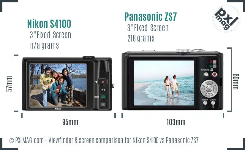 Nikon S4100 vs Panasonic ZS7 Screen and Viewfinder comparison