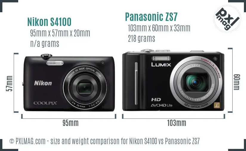 Nikon S4100 vs Panasonic ZS7 size comparison