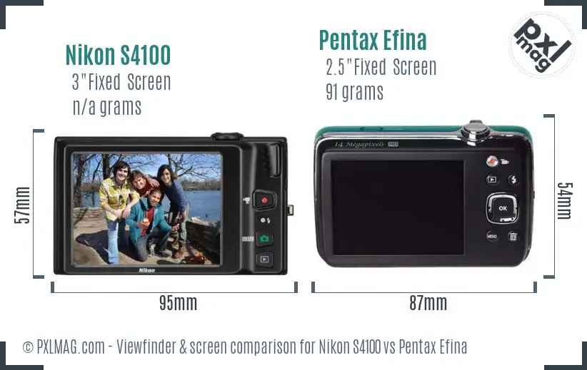 Nikon S4100 vs Pentax Efina Screen and Viewfinder comparison