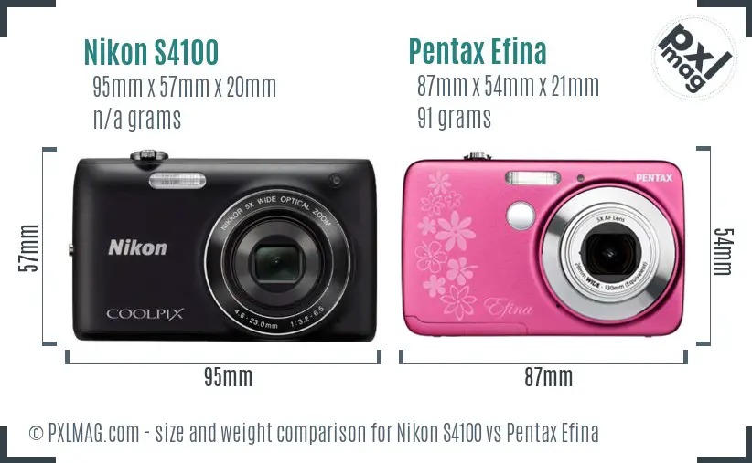 Nikon S4100 vs Pentax Efina size comparison