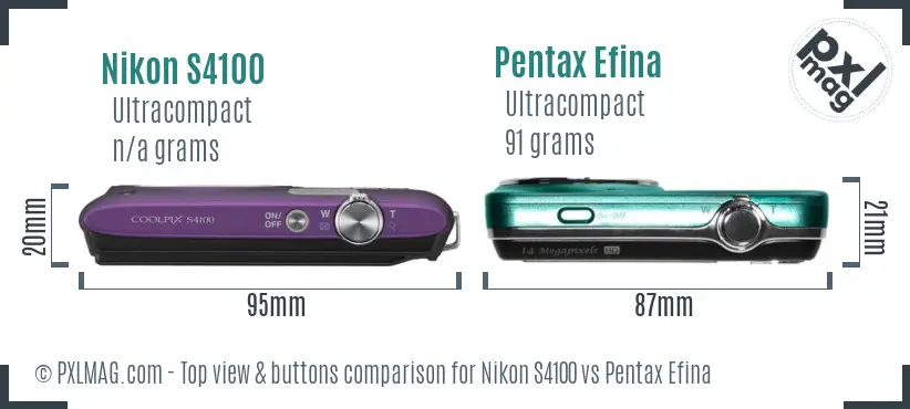 Nikon S4100 vs Pentax Efina top view buttons comparison