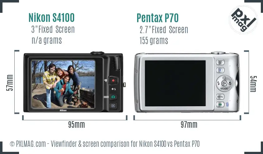 Nikon S4100 vs Pentax P70 Screen and Viewfinder comparison