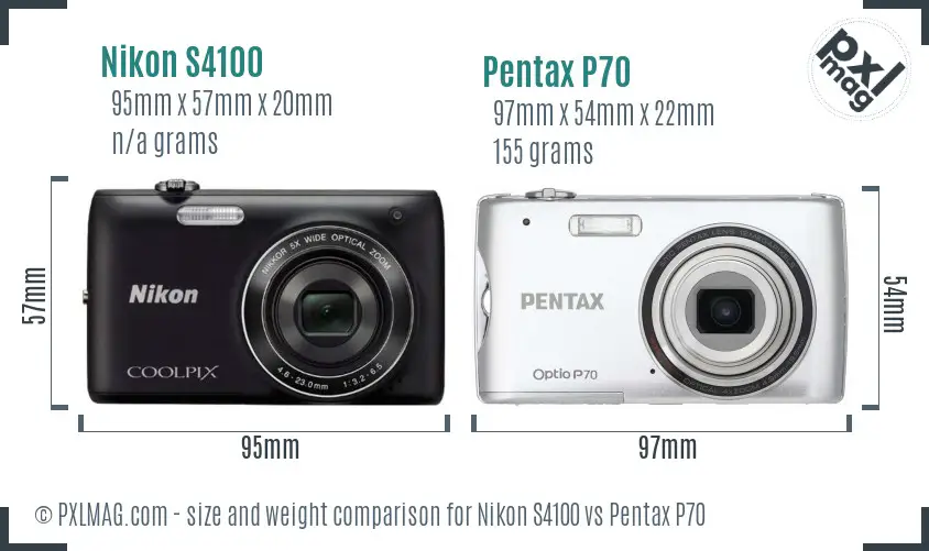 Nikon S4100 vs Pentax P70 size comparison