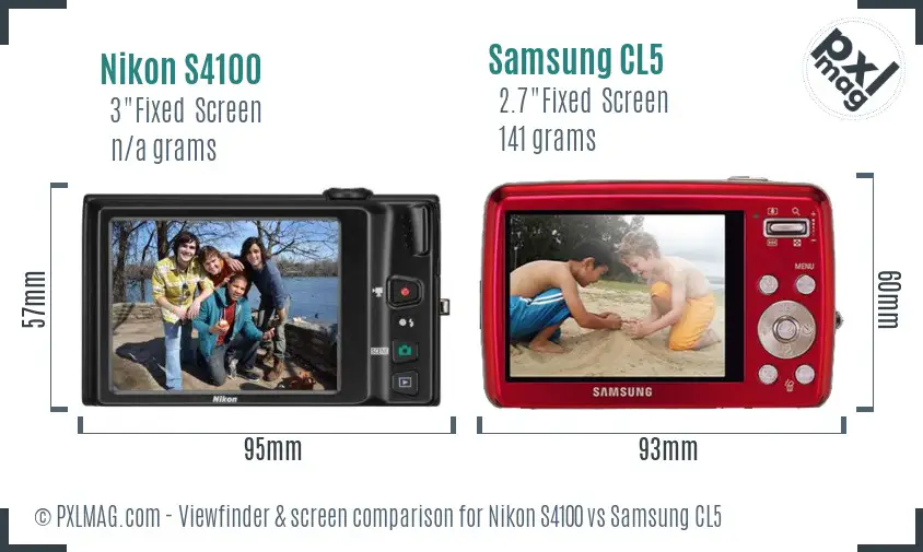 Nikon S4100 vs Samsung CL5 Screen and Viewfinder comparison