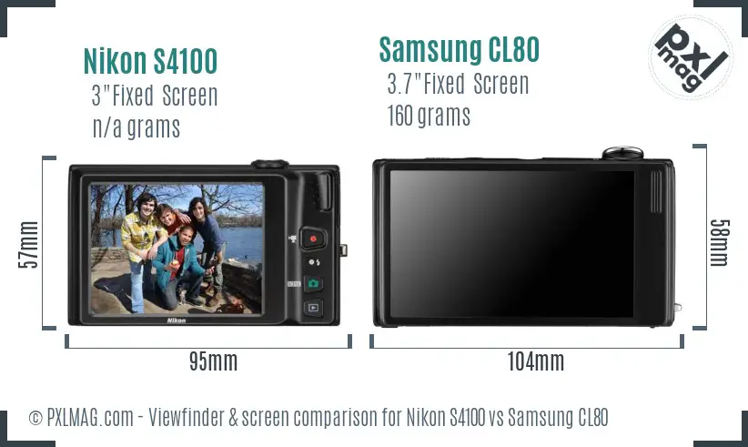 Nikon S4100 vs Samsung CL80 Screen and Viewfinder comparison