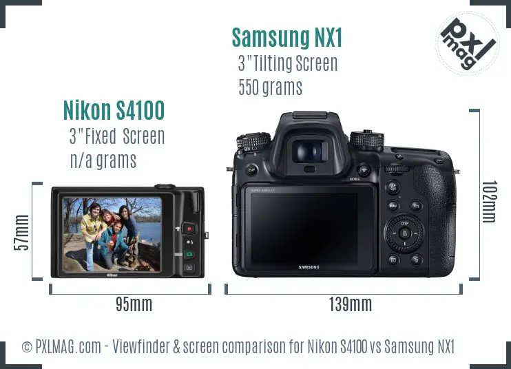Nikon S4100 vs Samsung NX1 Screen and Viewfinder comparison