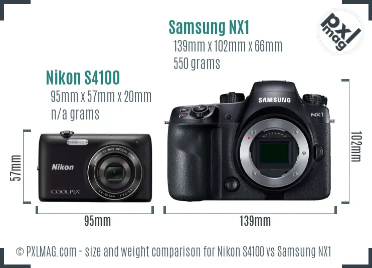 Nikon S4100 vs Samsung NX1 size comparison