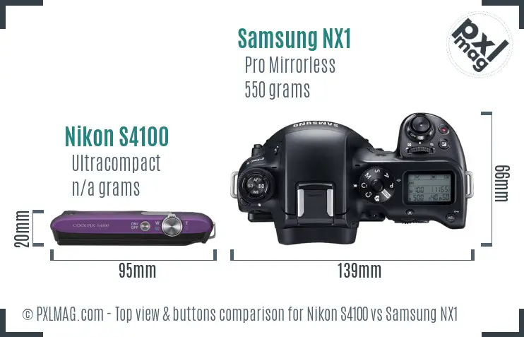 Nikon S4100 vs Samsung NX1 top view buttons comparison