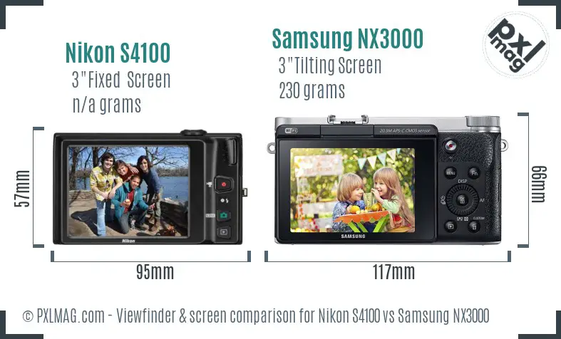 Nikon S4100 vs Samsung NX3000 Screen and Viewfinder comparison