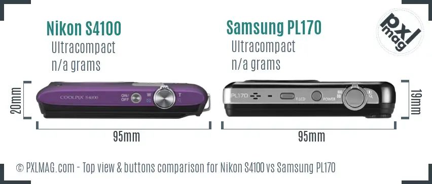 Nikon S4100 vs Samsung PL170 top view buttons comparison