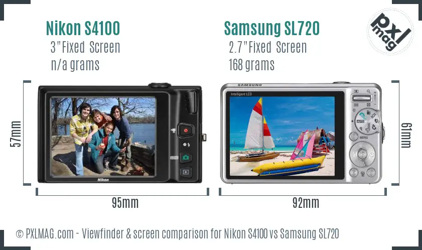 Nikon S4100 vs Samsung SL720 Screen and Viewfinder comparison