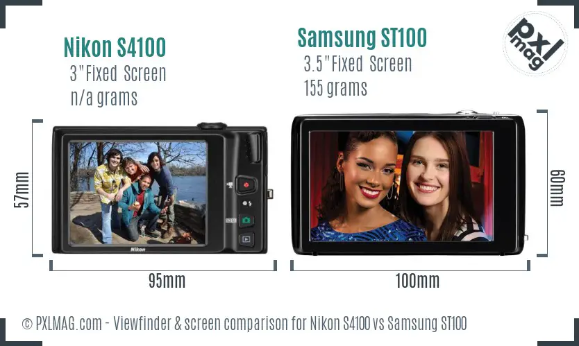 Nikon S4100 vs Samsung ST100 Screen and Viewfinder comparison
