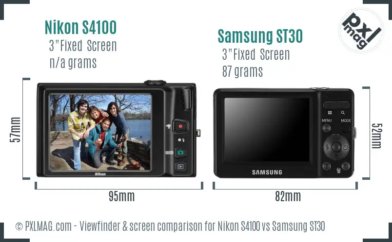 Nikon S4100 vs Samsung ST30 Screen and Viewfinder comparison