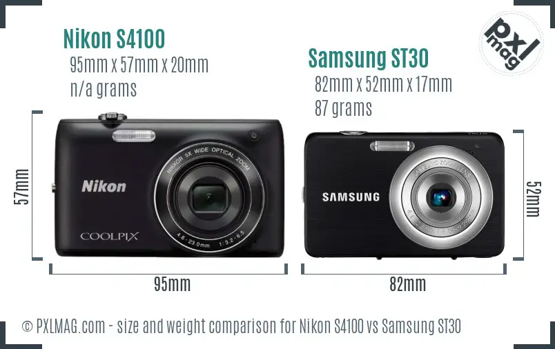 Nikon S4100 vs Samsung ST30 size comparison