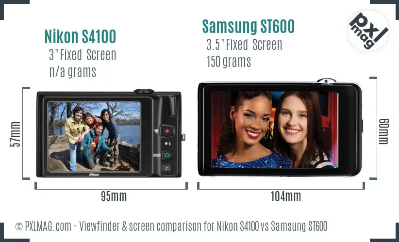 Nikon S4100 vs Samsung ST600 Screen and Viewfinder comparison