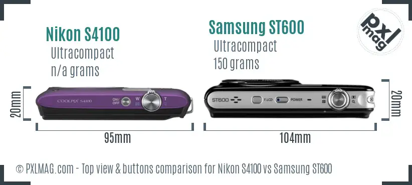 Nikon S4100 vs Samsung ST600 top view buttons comparison