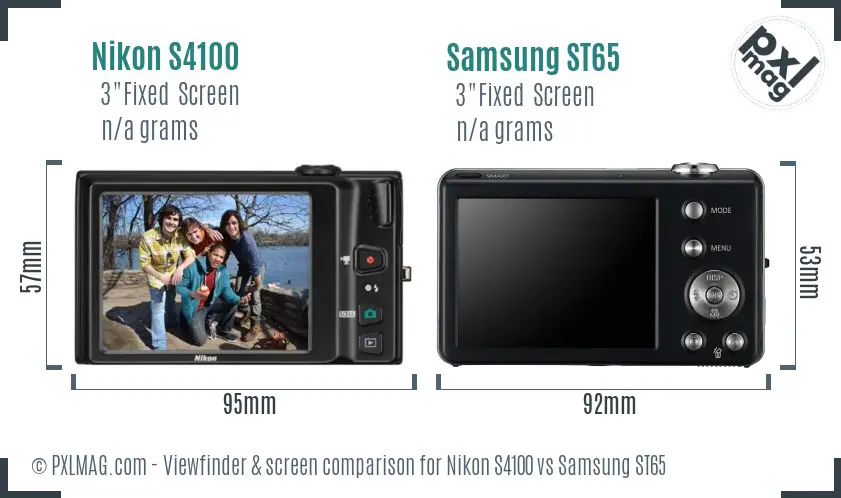 Nikon S4100 vs Samsung ST65 Screen and Viewfinder comparison