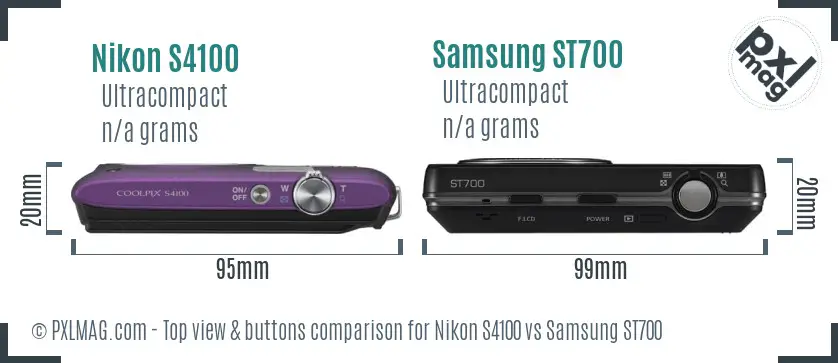 Nikon S4100 vs Samsung ST700 top view buttons comparison