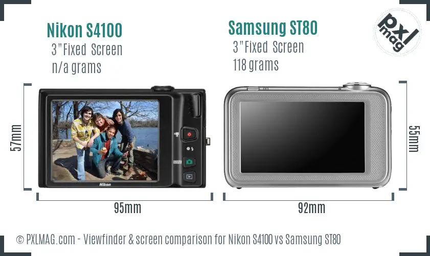 Nikon S4100 vs Samsung ST80 Screen and Viewfinder comparison