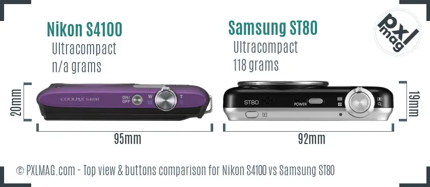 Nikon S4100 vs Samsung ST80 top view buttons comparison