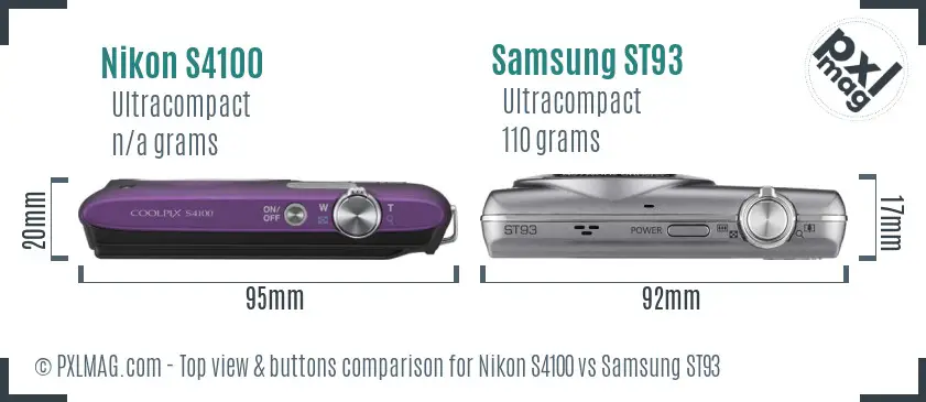 Nikon S4100 vs Samsung ST93 top view buttons comparison