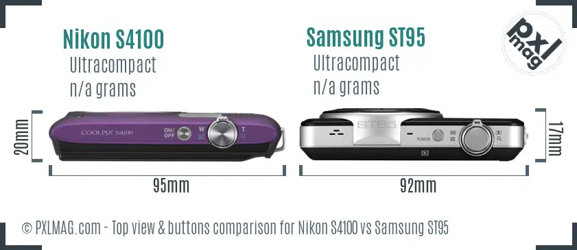 Nikon S4100 vs Samsung ST95 top view buttons comparison