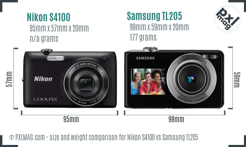 Nikon S4100 vs Samsung TL205 size comparison